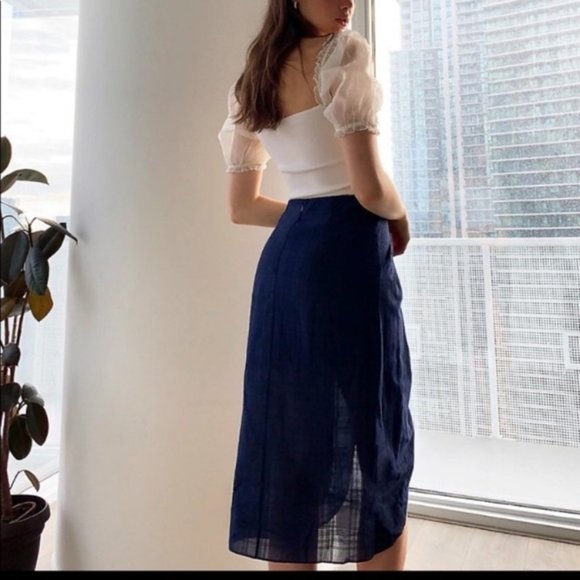 Aritzia Wilfred Navy Pursuit Faux Wrap Mini Skirt Size S - Picture 3 of 9